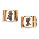 TWO ANTIQUE PORTRAIT MINIATURE SILHOUETTE CLASPS, JOHN FIELD CIRCA 1830 in high carat yellow gold,