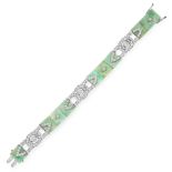 AN IMPORTANT ART DECO JADEITE JADE AND DIAMOND BRACELET, KOCHERT in 14ct white gold, comprising a