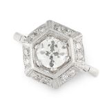 AN ART DECO DIAMOND DRESS RING, EARLY 20TH CENTURY set with a transitional cut diamond of 0.82