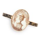 AN ANTIQUE GEORGIAN ENAMEL MOURNING RING, CIRCA 1780 in high carat yellow gold, the oval face with