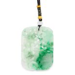 A CHINESE CARVED JADEITE JADE PENDANT formed of a single piece of jade pierced and carved in