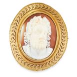 AN ANTIQUE CARVED CAMEO BROOCH, 19TH CENTURY in high carat yellow gold, set with a carved shell