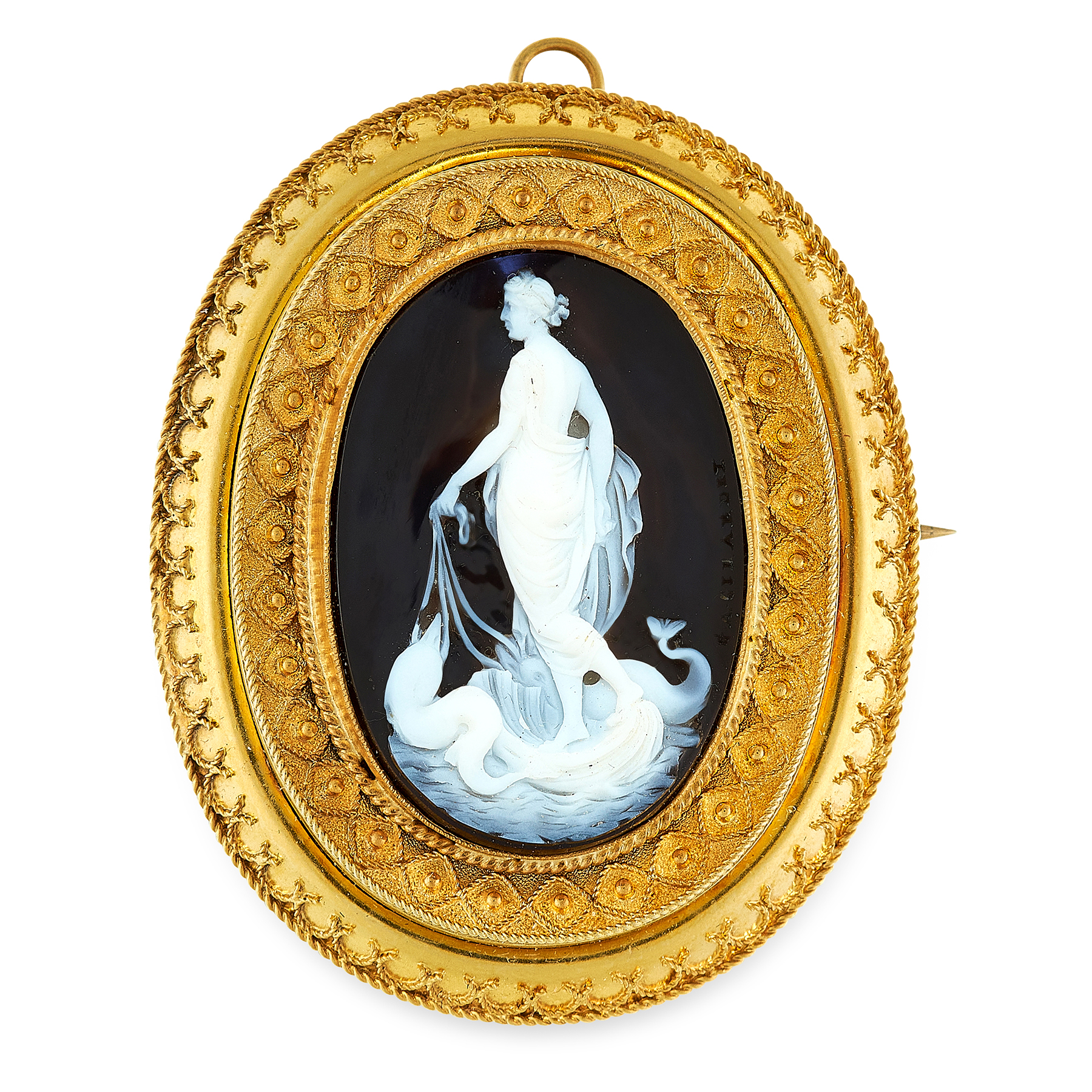 AN ANTIQUE CAMEO BROOCH, GIORGIO ANTONIO GIRARDET CIRCA 1870 in high carat yellow gold, set with