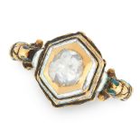 AN ANTIQUE DIAMOND AND ENAMEL RING, 17TH OR 18TH CENTURY in high carat yellow gold, set with a