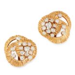 A PAIR OF VINTAGE DIAMOND EARRINGS, KUTCHINSKY 1961 in 18ct yellow gold, designed s a series of