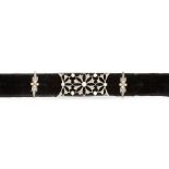 AN ANTIQUE DIAMOND AND PEARL CHOKER NECKLACE CIRCA 1900 the black velvet choker with jewelled