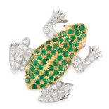 AN EMERALD AND DIAMOND FROG BROOCH in 18ct yellow gold and platinum, designed as a frog, the body