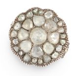 AN ANTIQUE DIAMOND CLUSTER DRESS RING, 19TH CENTURY in yellow gold and silver, the face set with a