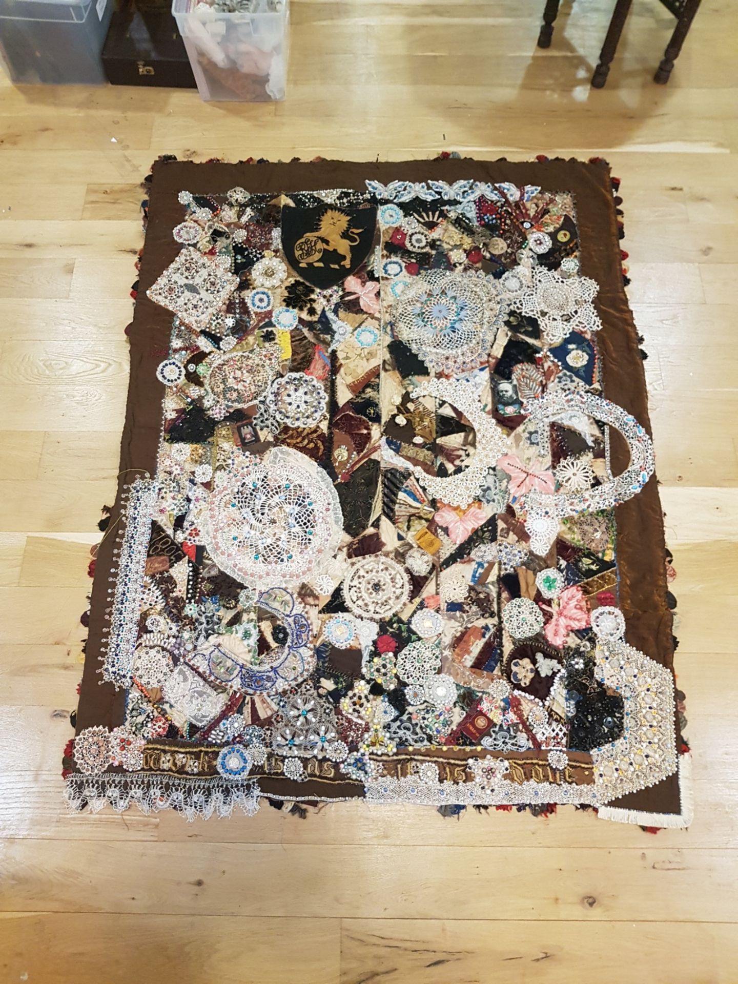 A MODERN ADAPTED APPLIQUE AND BEADWORK QUILT