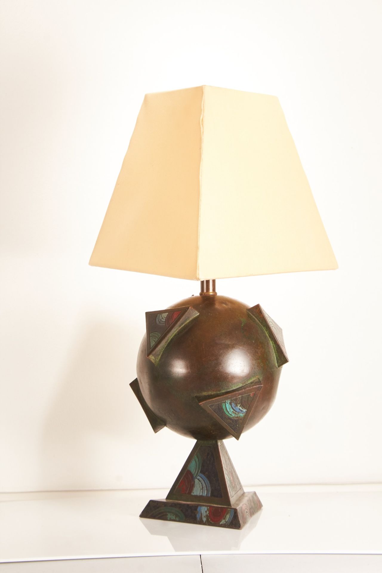 A 21st century modern patinated copper table lamp