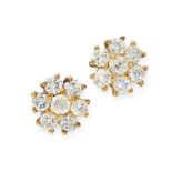 A PAIR OF DIAMOND CLUSTER STUD EARRINGS in 18ct yellow gold, each set with a cluster of round cut