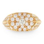 A VINTAGE DIAMOND DRESS RING in 18ct yellow gold, the hexagonal face jewelled allover with round cut