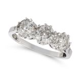 A DIAMOND THREE STONE RING set with three round diamonds totalling 2.03 carats, unmarked, size N /