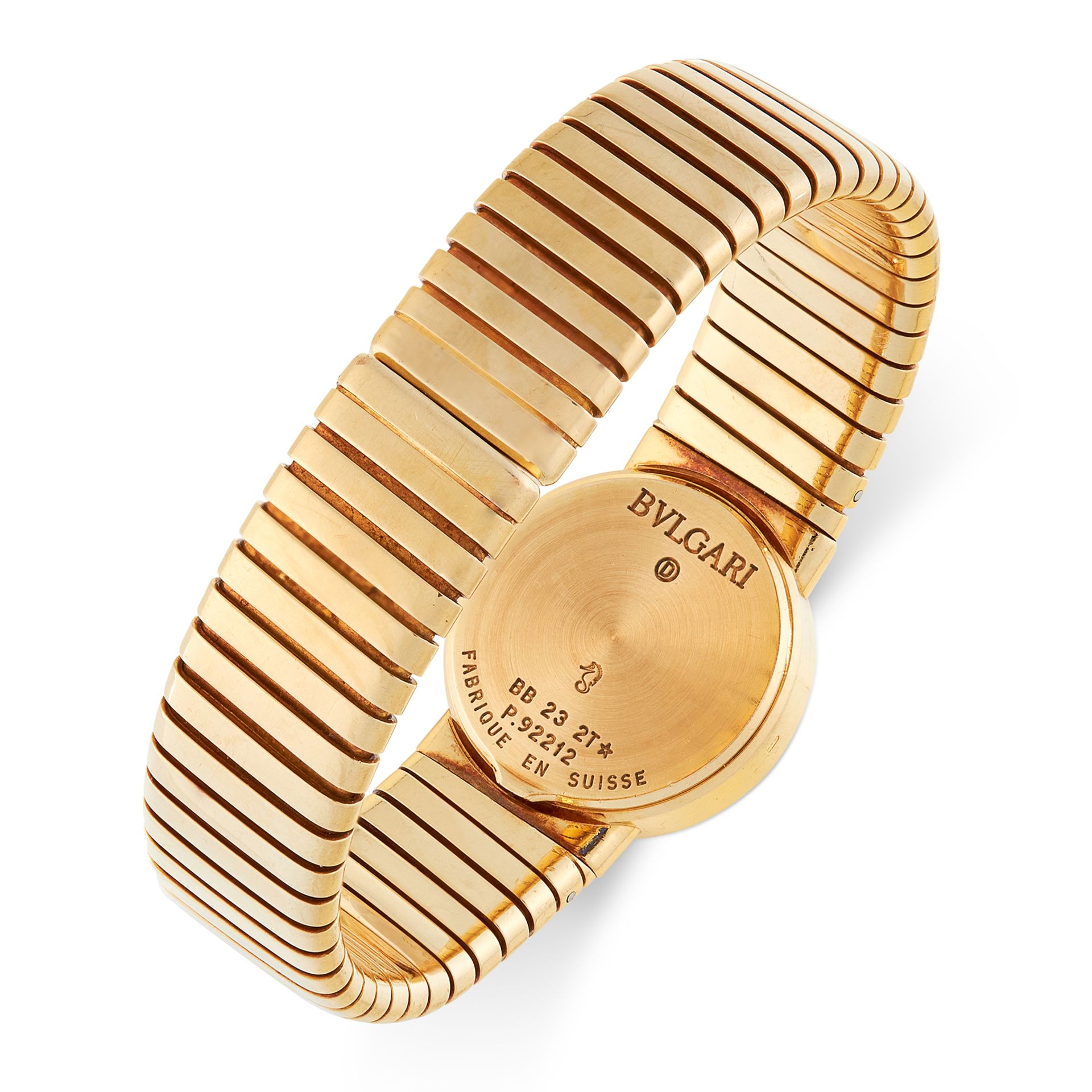 A GOLD TUBOGAS WRIST WATCH, BULGARI in 18ct yellow gold, set with a black face, signed Bulgari, - Bild 2 aus 2