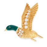 A VINTAGE DIAMOND AND ENAMEL DUCK BROOCH, E WOLFE & CO 1971 in 18ct yellow gold, designed as a