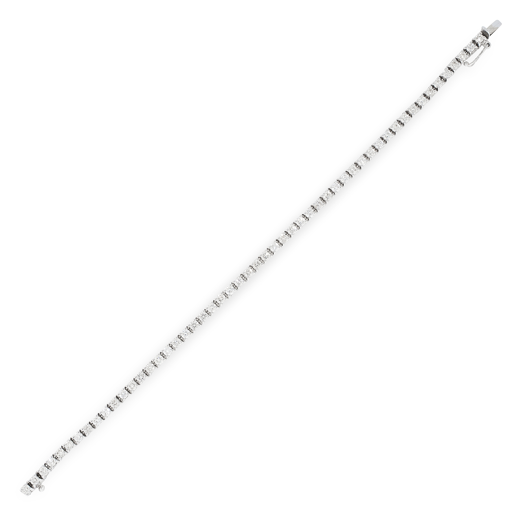 A DIAMOND LINE BRACELET in 18ct white gold, comprising a single row of fifty-three round cut