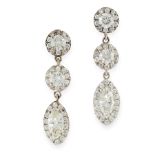 A PAIR OF DIAMOND DROP EARRINGS in 18ct white gold, each set with a marquise cut diamond of 0.55 and