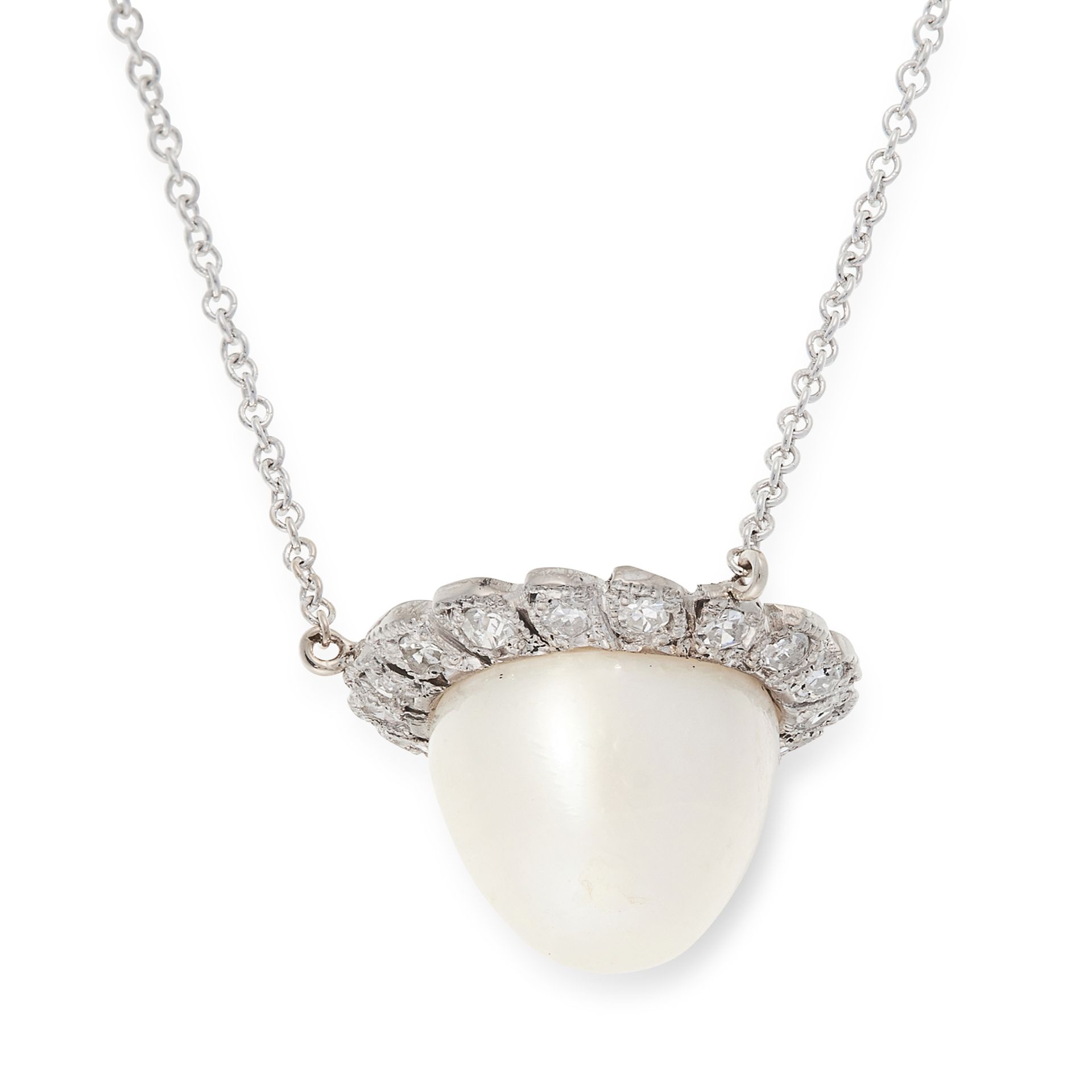A PEARL AND DIAMOND PENDANT NECKLACE in 18ct white gold, set with a pearl of 9.9mm within a border - Bild 2 aus 2