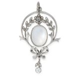A MOONSTONE AND DIAMOND PENDANT, CIRCA 1900 in yellow gold, set with an oval cabochon moonstone