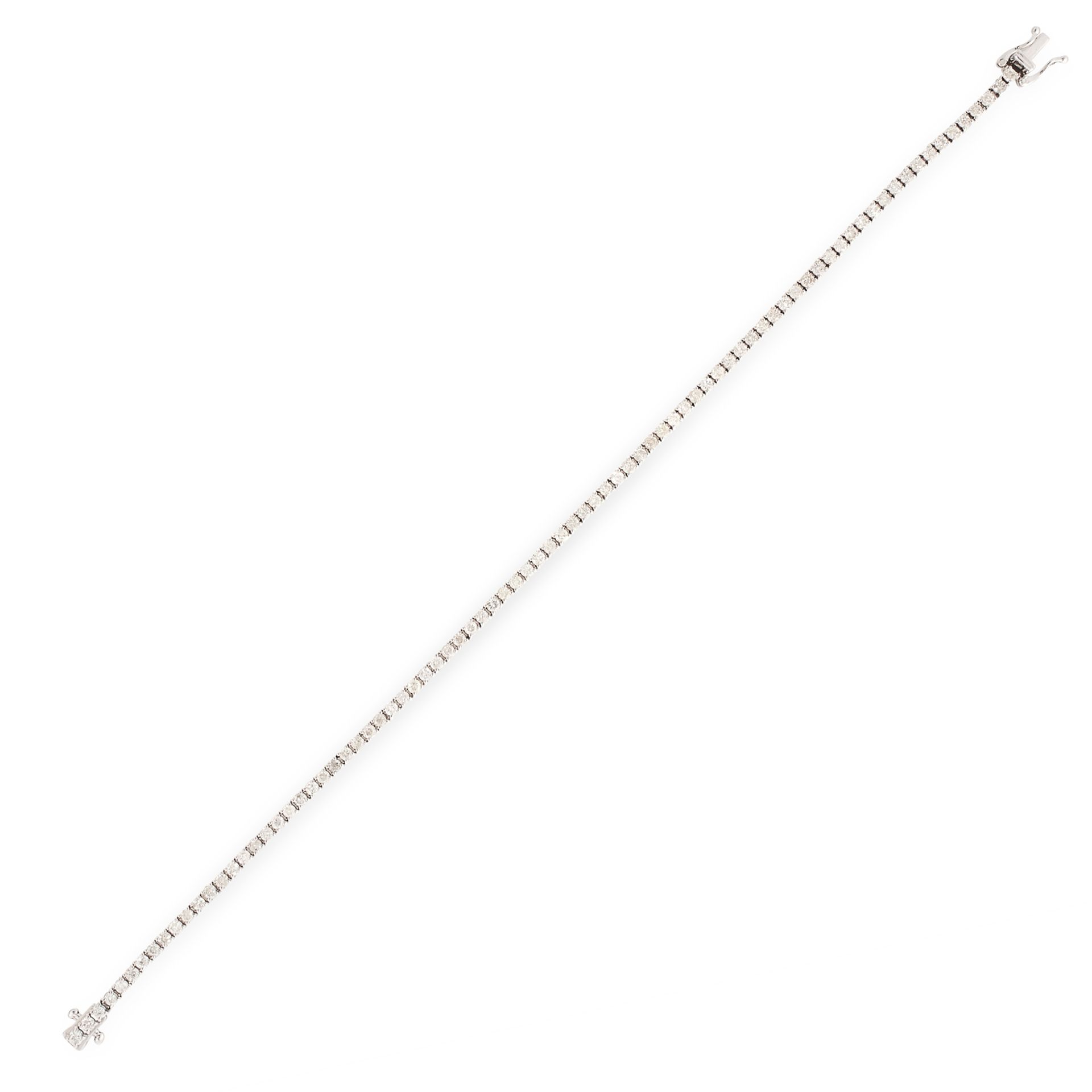 A DIAMOND LINE BRACELET in 18ct white gold, comprising a single row of fifty-four round cut diamonds