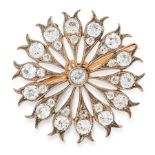 AN ANTIQUE DIAMOND BROOCH / PENDANT in yellow gold and silver, set with a central old cut diamond