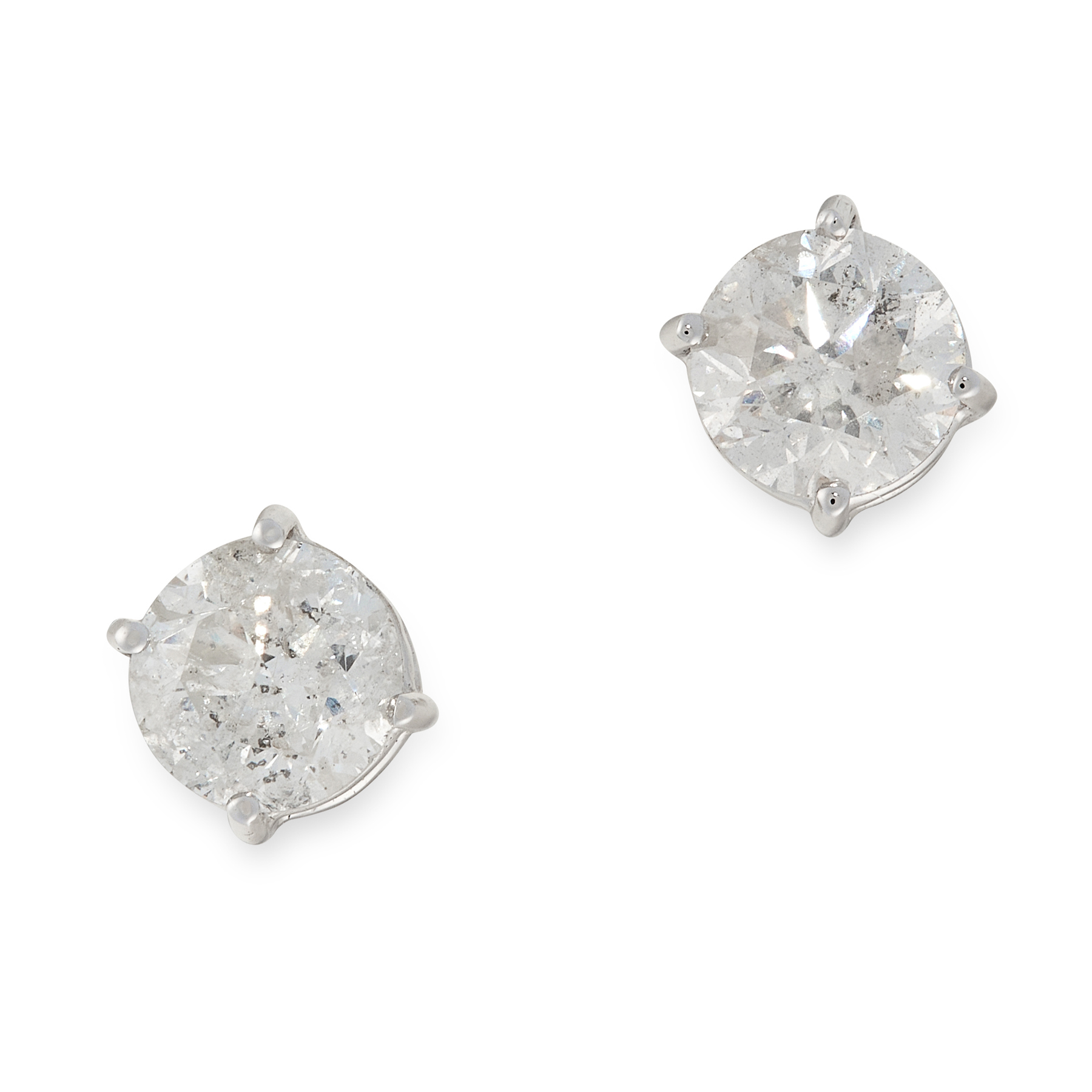 A PAIR OF DIAMOND STUD EARRINGS in 18ct white gold, each set with a round cut diamond, both