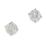 A PAIR OF DIAMOND STUD EARRINGS in 18ct white gold, each set with a round cut diamond, both