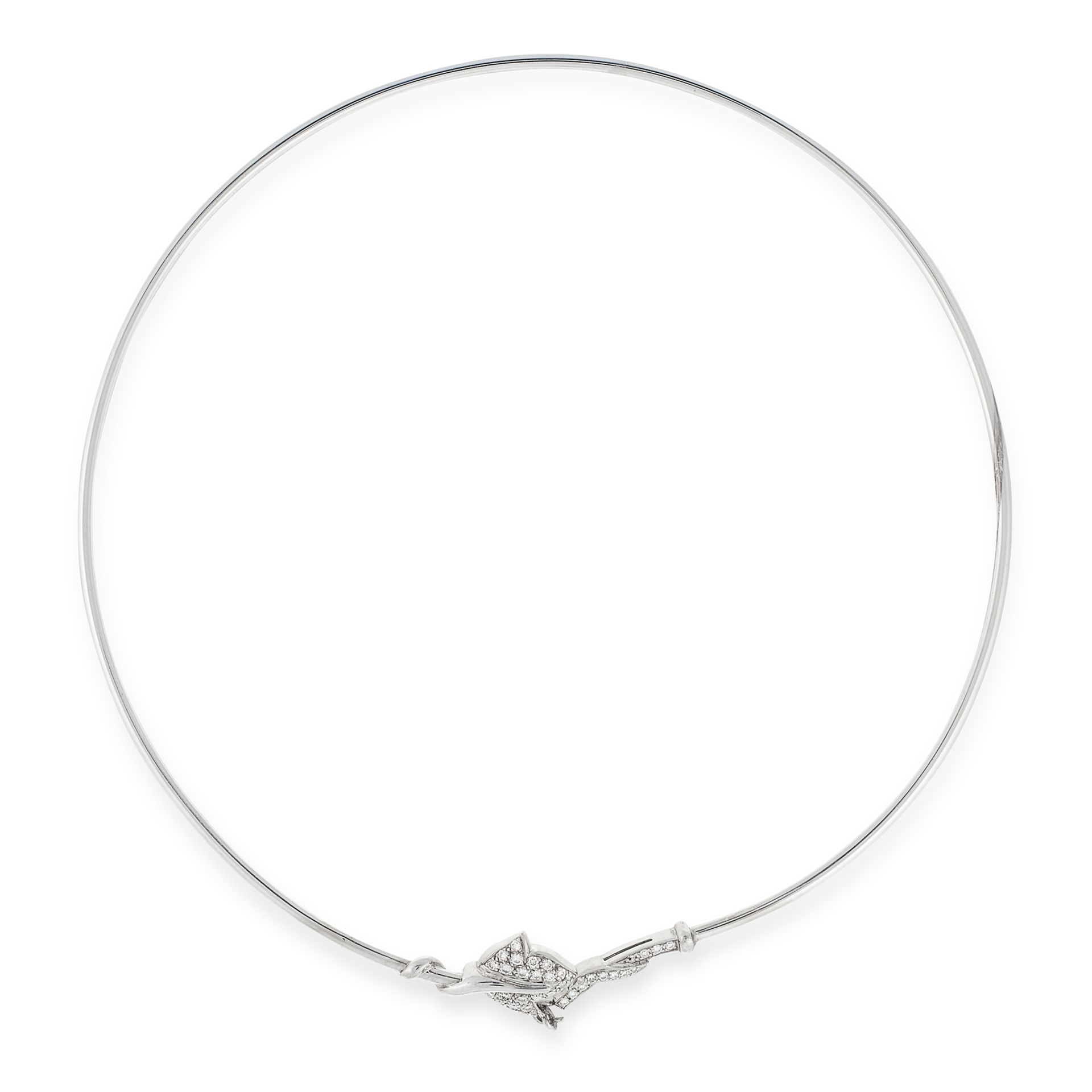 A DIAMOND COLLAR TORQUE NECKLACE in 18ct white gold, formed of a single piece of gold coiled