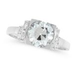 A SOLITIARE DIAMOND RING in white gold, set with a principal old cut diamond of 1.68 carats, between