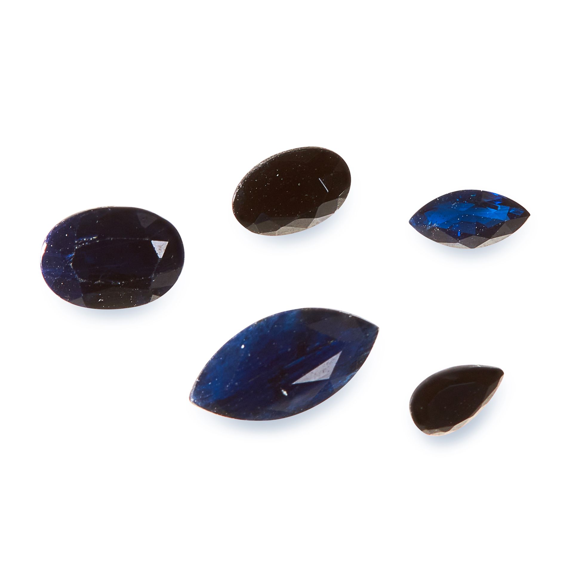 A MIXED LOT OF FIVE UNMOUNTED SAPPHIRES of various shapes and sizes.