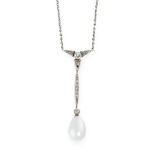 A PEARL AND DIAMOND PENDANT NECKLACE, EARLY 20TH CENTURY set with a drop shaped pearl of 9.5mm