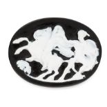 AN ANTIQUE HARDSTONE CAMEO carved to depict a classical scene, 5.7cm, 38.7g.