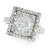 A DIAMOND DRESS RING set with a principal old cut diamond of 1.40 carats within two square