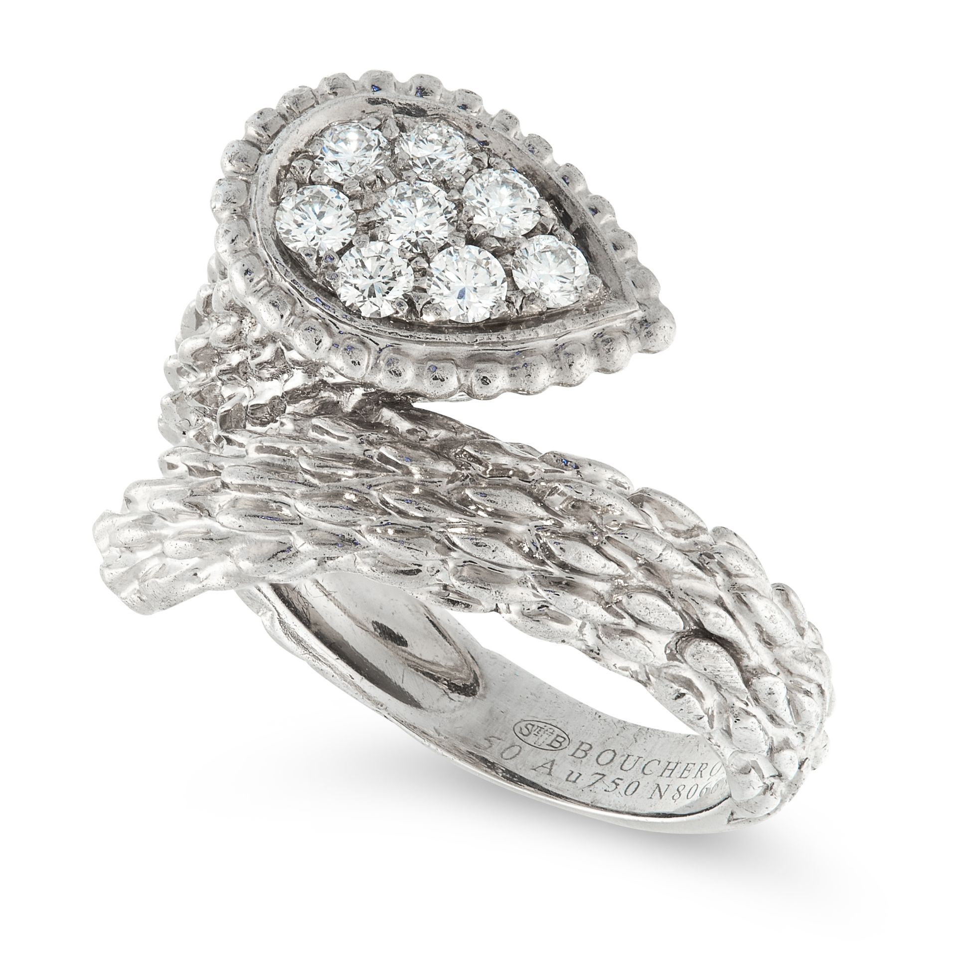 A SERPENT BOHEME DIAMOND SNAKE RING, BOUCHERON in 18ct white gold, the textured body coiled around