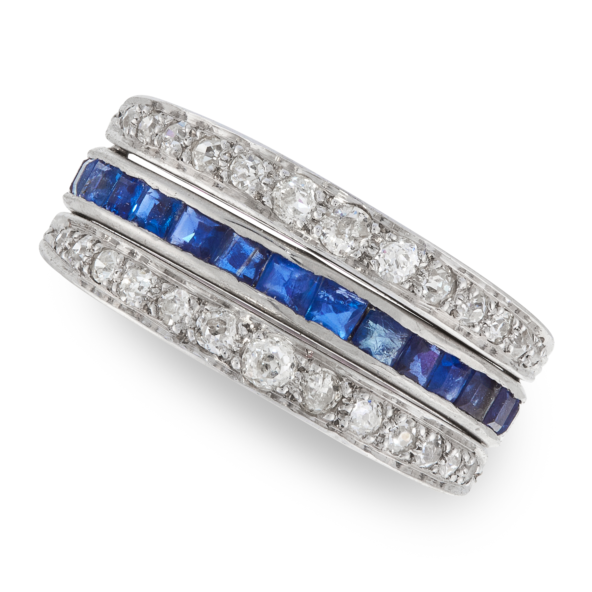 A SAPPHIRE, RUBY AND DIAMOND REVERSIBLE RING the central band half set each with rubies and - Image 2 of 2