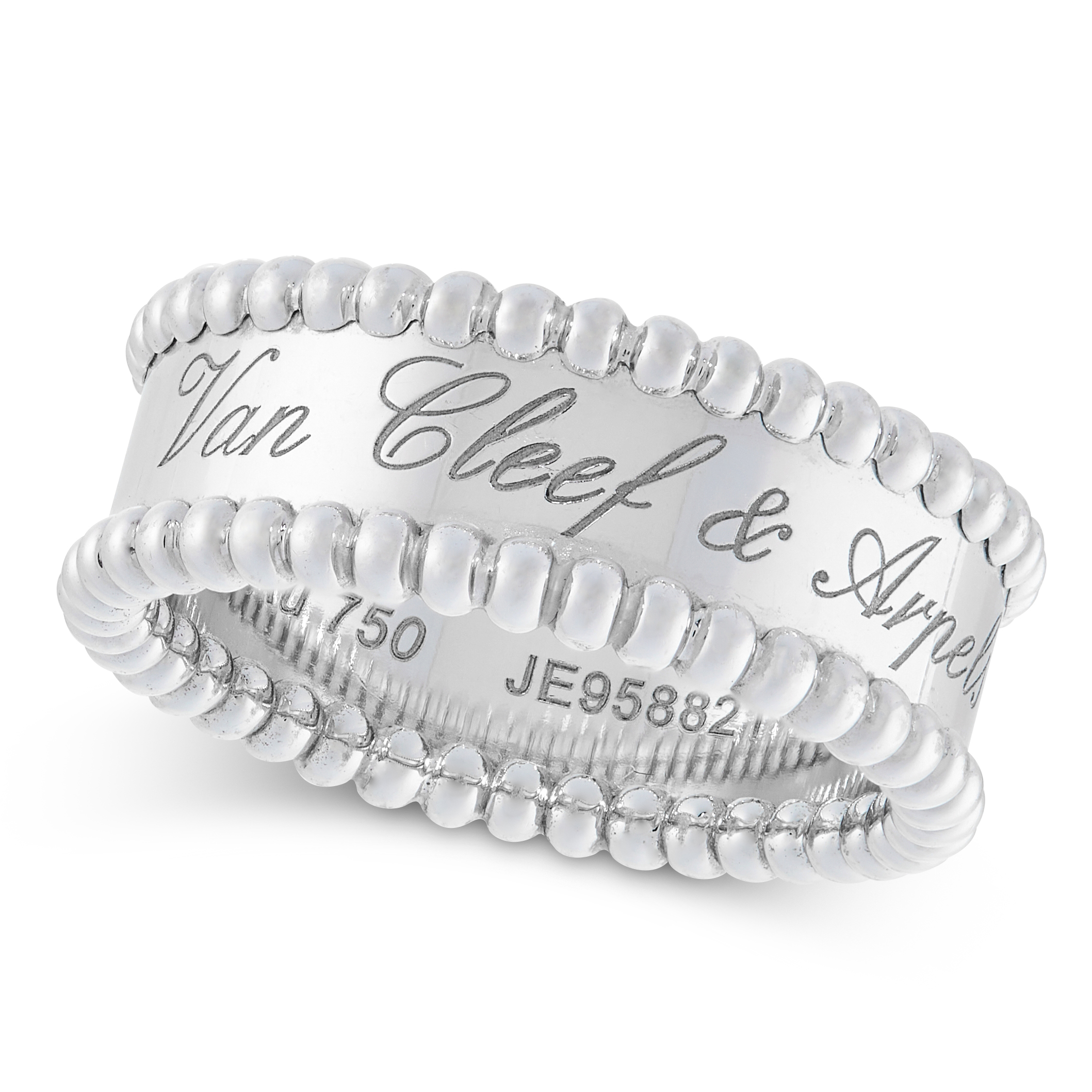 A PERLEE SIGNATURE RING, VAN CLEEF & ARPELS in 18ct white gold, the band accented by borders of