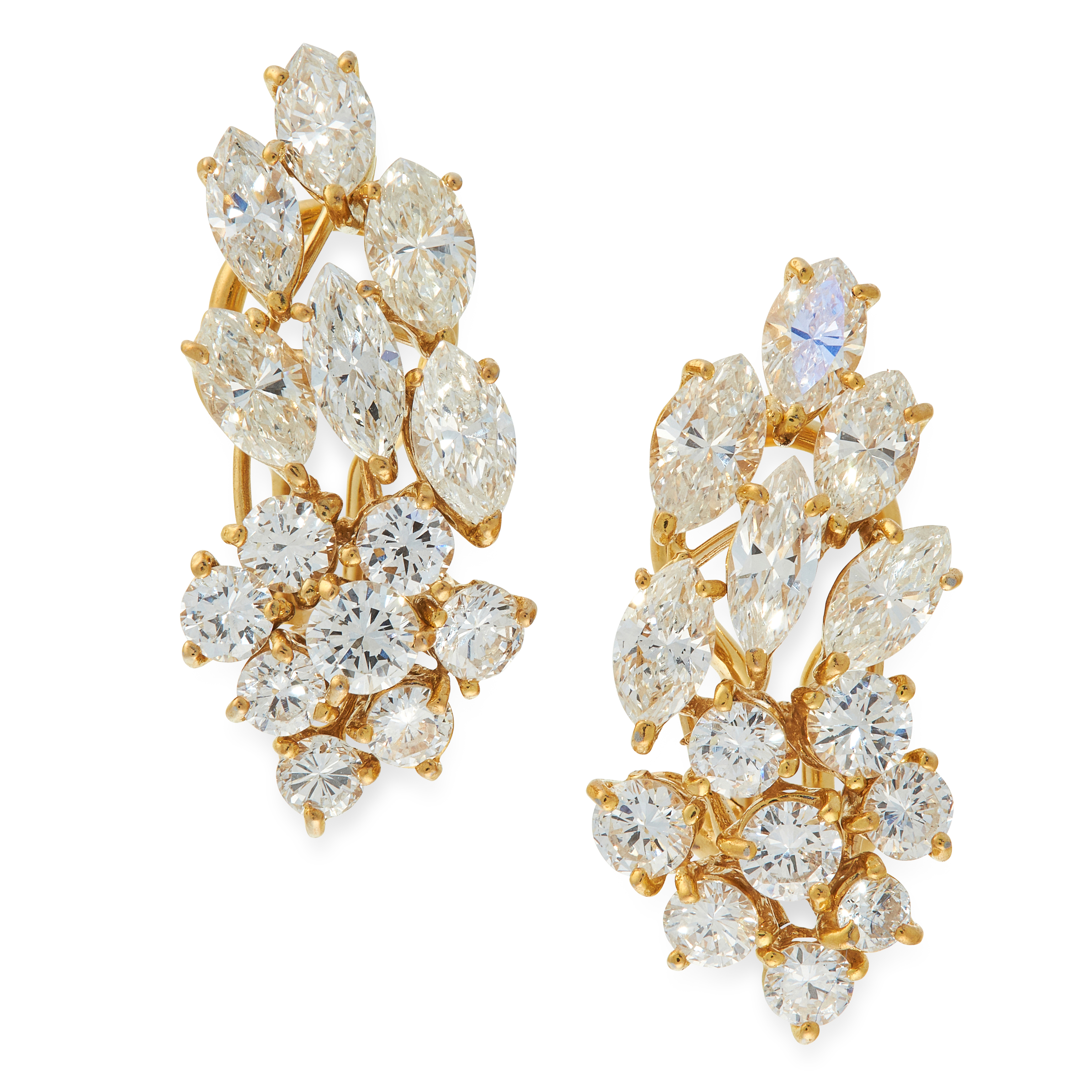 A DIAMOND BROOCH / PENDANT AND EARRINGS SUITE in yellow gold, each of foliate design, set with - Image 2 of 2