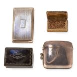 A SELECTION OF FOUR ANTIQUE BOXES including a silver vinaigrette by Nathaniel Mills, a silver