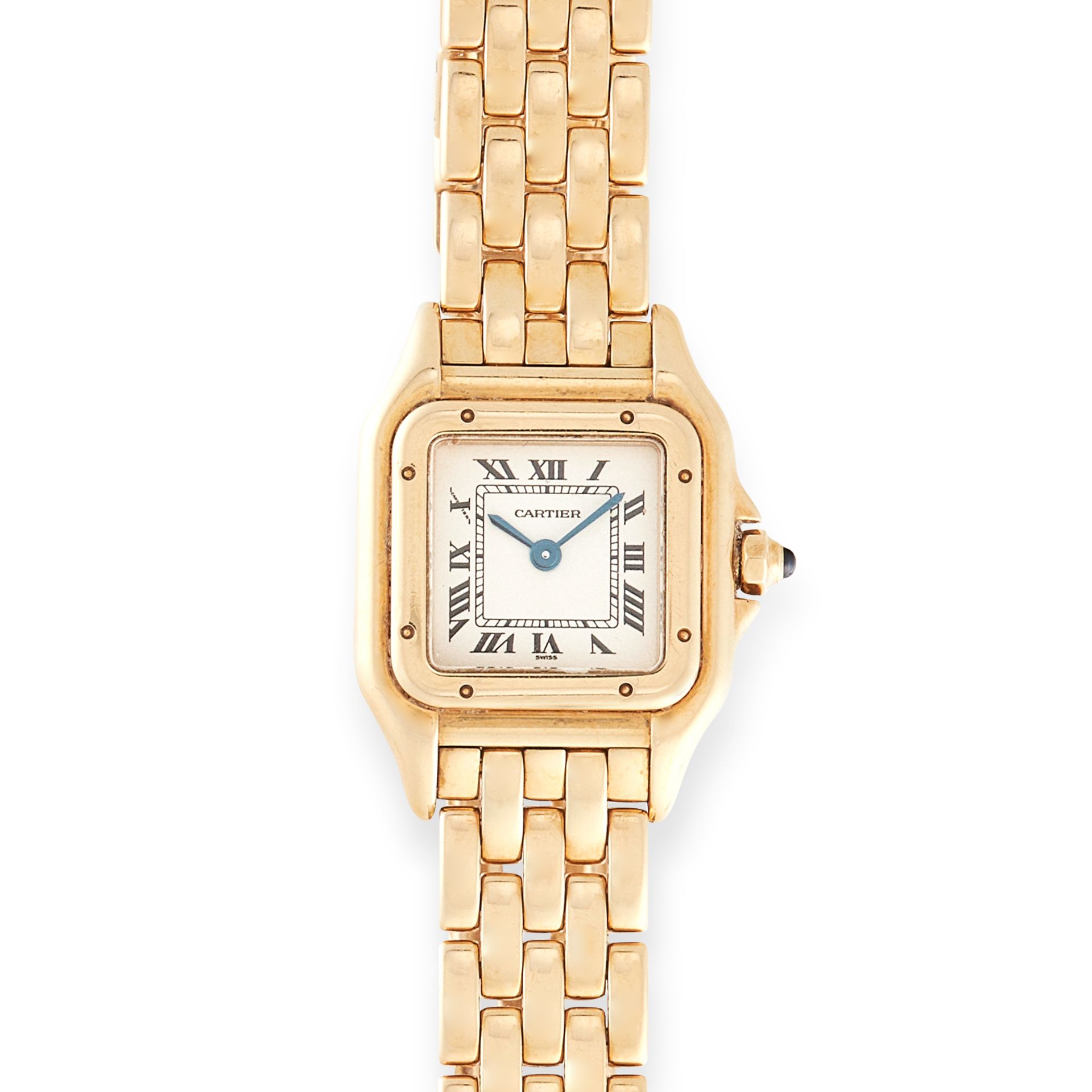 A LADIES PANTHERE DE CARTIER WRIST WATCH, CARTIER in 18ct yellow gold, the face with Roman numerals,