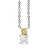 A YELLOW AND WHITE DIAMOND PENDANT NECKLACE, HIRSH in platinum, comprising of a round cut yellow