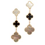 A PAIR OF MOTHER OF PEARL AND ONYX ALHAMBRA EARRINGS, VAN CLEEF & ARPELS in 18ct yellow gold, each