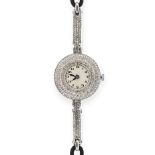 AN ART DECO DIAMOND COCKTAIL WATCH, EARLY 20TH CENTURY the circular face with white dial, within a