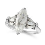 A SOLITAIRE DIAMOND DRESS RING set with a central marquise shaped old cut diamond of 1.93 carats,