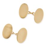 A PAIR OF GOLD CUFFLINKS, 1920 in 18ct yellow gold, each formed of two oval faces connected by