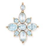 AN ANTIQUE AQUAMARINE CROSS PENDANT, EARLY 19TH CENTURY in yellow gold, designed as a cross, the