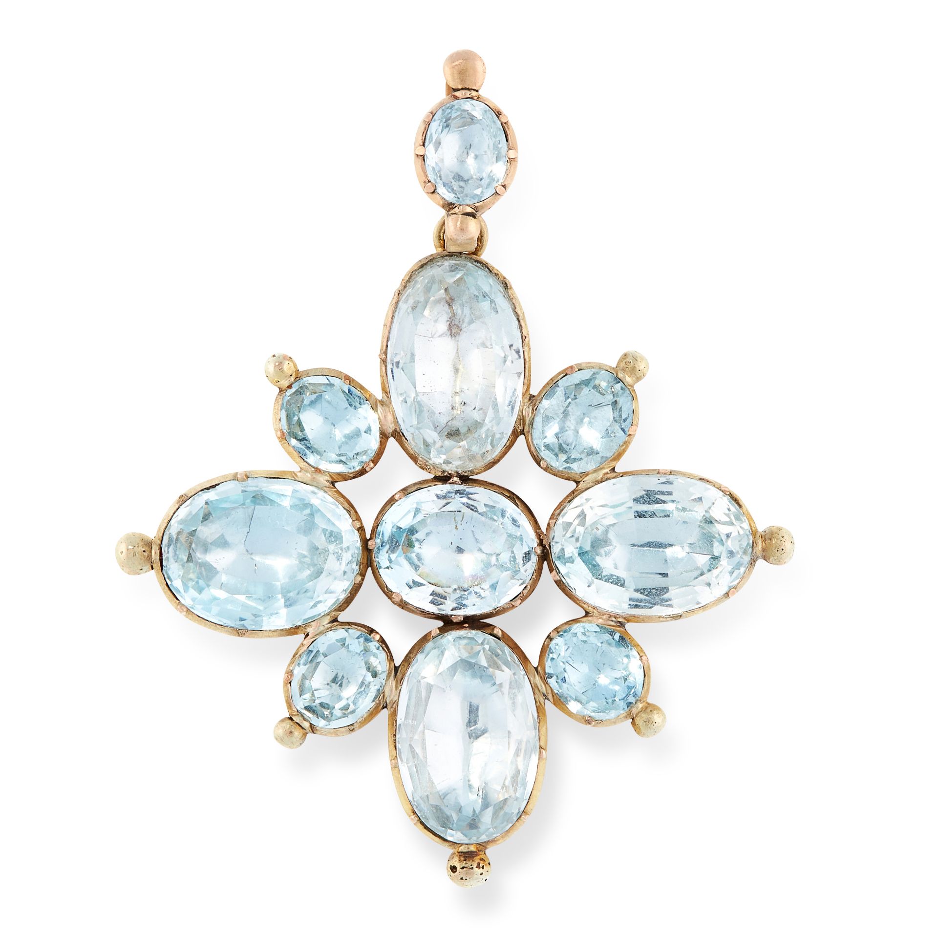 AN ANTIQUE AQUAMARINE CROSS PENDANT, EARLY 19TH CENTURY in yellow gold, designed as a cross, the