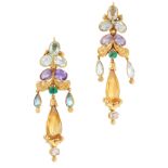 A PAIR OF ANTIQUE JEWELLED EARRINGS, EARLY 19TH CENTURY in high carat yellow gold, the articulated