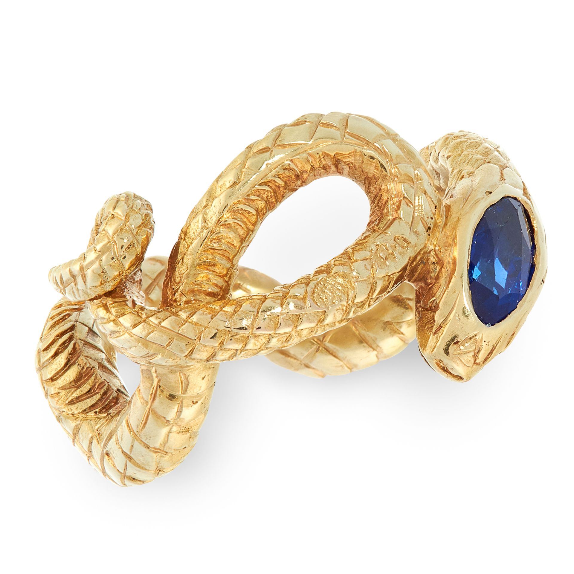 A SAPPHIRE SNAKE RING in high carat yellow gold, designed as the body of a snake, twisted and coiled - Bild 2 aus 2