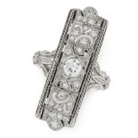 A DIAMOND COCKTAIL RING the rectangular face set with a principal old cut diamond of 0.40 carats,