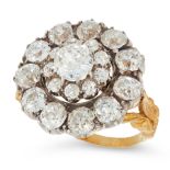 AN ANTIQUE DIAMOND DRESS RING, 19TH CENTURY in 18ct yellow gold and silver, set with a central old